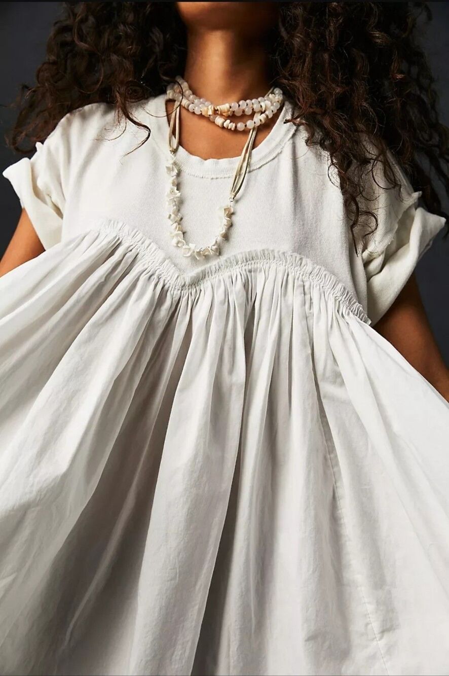 Free People MWT $128 Sz SMALL Catalina Mini Dress Babydoll Sweetheart Pleating - Picture 2 of 14